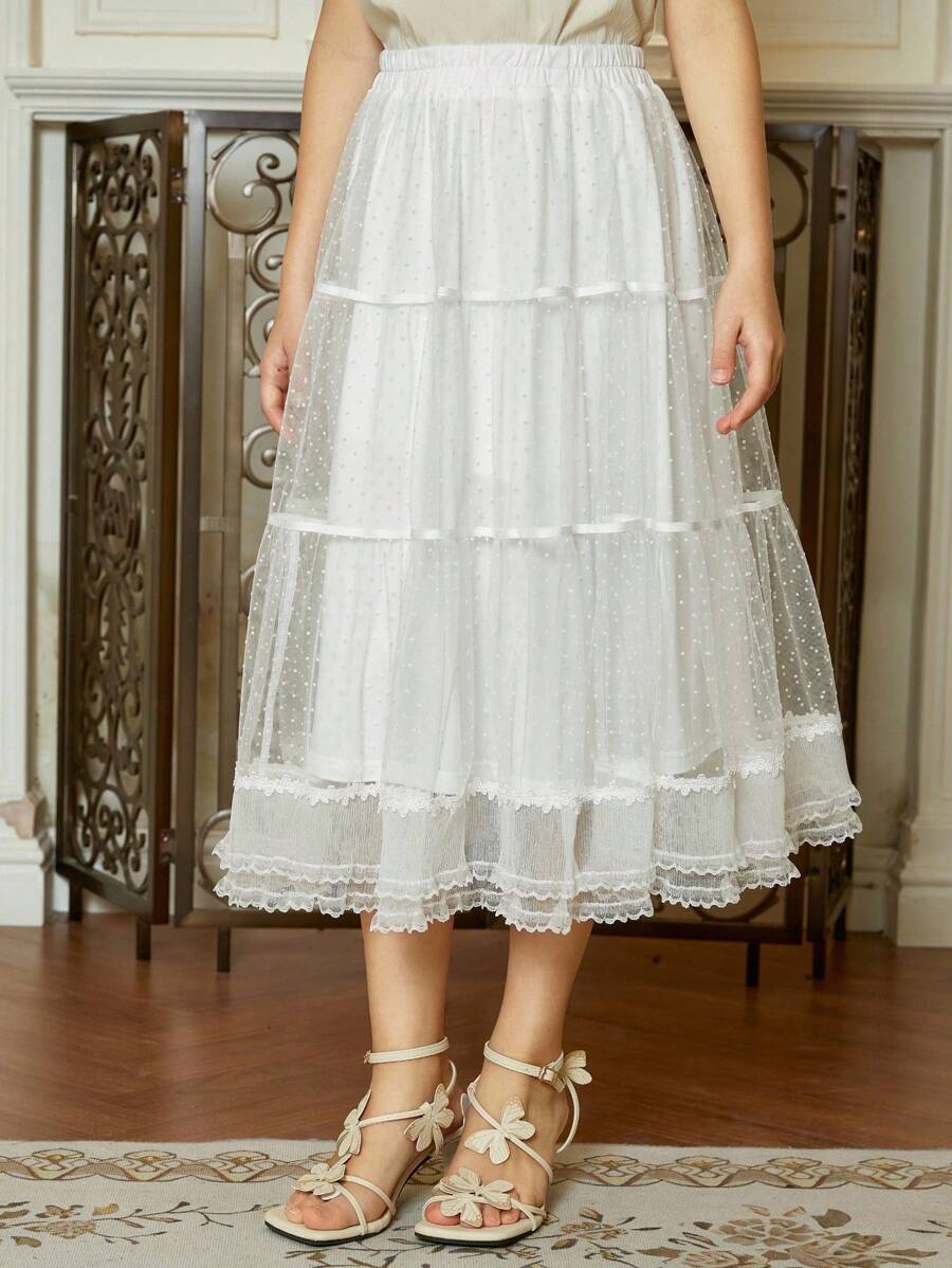 Hapijoa 秋季少女网眼薄纱裙 - 白色 - 查看 1