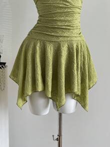 Sweetra Y2K Sexy Asymmetrical Length Ruched Fabric Strapless Dress - Green - View 3