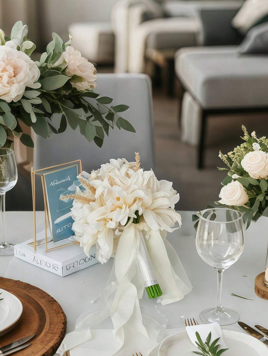 1 bó hoa cưới phong cách phương Tây hoa giả bó hoa cầm tay cô dâu quà tặng tốt nhất, trang trí đám cưới, trang trí nhà cửa, trang trí phòng tiệc ủng hộ cô dâu - trắng - Xem 1