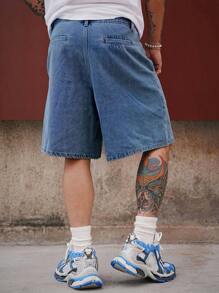 DAZY Summer Men's Solid Color Pocket Loose Fit Wide Leg Denim Shorts