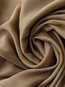 SHEIN Franclia 婚礼宾客礼服 秋季女装 优雅简约醋酸纤维缎面网纱拼接长袖连衣裙，秋季全白大学香槟色连衣裙 - 卡其色 - 查看 5