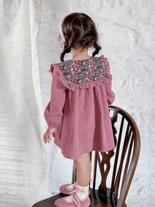 LMoss Kids 女婴梭织花卉拼布彼得潘领休闲连衣裙 - 粉色 - 查看 2