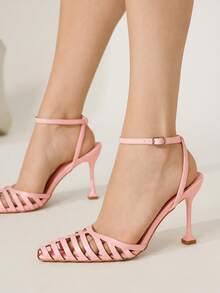 CUCCOO CHICEST 女士尖头镂空设计细高跟鞋，优雅性感时尚通勤浅粉色仿皮高跟鞋一脚蹬浅口鞋，适合下午茶、约会、派对、工作场所，用途广泛 - 粉色 - 查看 6