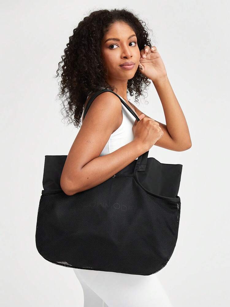 17L 3-In-1 Tote Bag Exterior Fishnet Compartment Interior Nylon With Zippered Pocket Daily Casual Workout