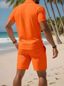 Manfinity Dauomo Conjunto de camisa polo de manga corta de unicolor y shorts con cordón para hombre