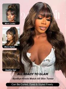 ALL READY WIG Pre Everything 13x4 Human Hair Lace Frontal Wig Fluffy Natural Loose Wave Wig With Curtain Bangs With Drawstring FB30 Balayage Highlights Effortlessly Chic Vibe Layers Frame Face Pre Cut Pre Bleached Pre Plucked Magic Ear Tab Friendly To All Head - SNATURAL/30 - View 3