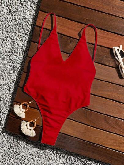 Swim Vcay Traje de baño de una pieza de unicolor con tirantes finos para mujeres, ideal para la playa en verano