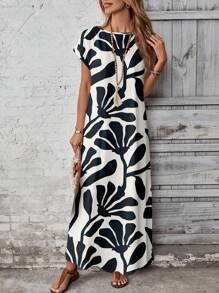 EMERY ROSE Casual Minimalist Multi-Pattern Fit Flower & Retro Print Dress For Women, Versatile Spring/Summer Floral Print Maxi Dress Boho Suitable For Going Out Chic Dress - Multicolor - View 4