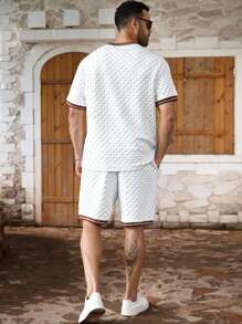 Manfinity Homme Young Men's Street Style, Minimalist Design, 2-Piece Cotton T-Shirt Set, Slim Fit Texture Fabric Short Sleeve T-Shirt, Simple Star Embroidery Craft, Casual And Relaxed Street Style, Suitable For Daily, Leisure, Fashion Wear, Street Life; Gift For Holidays, Unisex - White - View 6