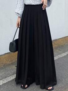 FRIFUL 女士纯黑色褶皱休闲直筒裤，百搭商务休闲装 - 黑色 - 查看 11