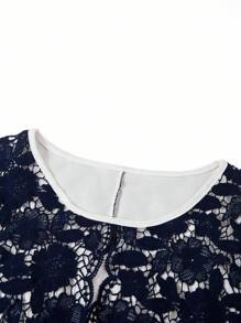 Ellevyn Đầm ren tương phản cổ tròn tay ngắn thanh lịch cho nữ cỡ lớn - Xanh và trắng - Xem 4