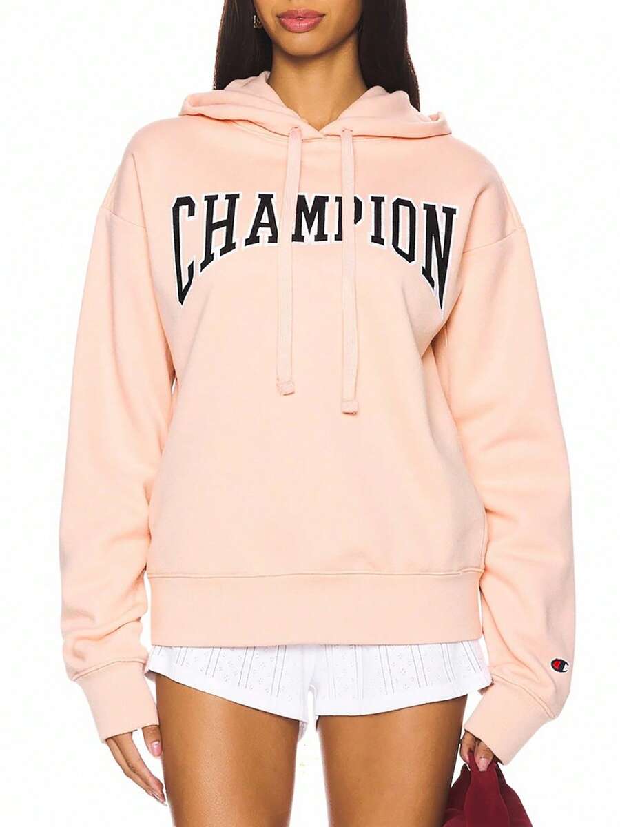 Champion 女式连帽抽绳长袖休闲连帽衫，夏季 - 粉色 - 查看 1