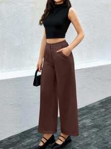 EURMUSE Damskie spodnie casualowe, proste, w jednolitym kolorze, luźne, z szerokimi nogawkami