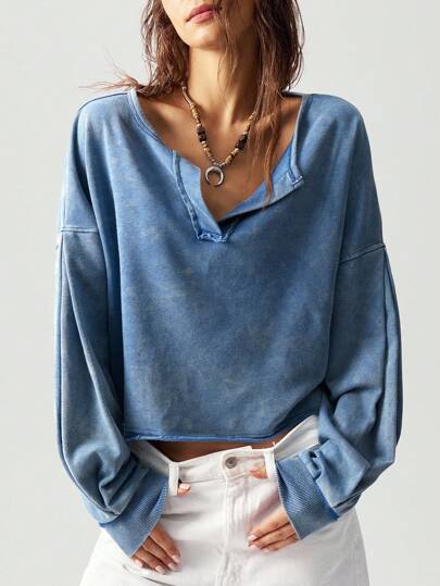 Bohemela 大码休闲水洗落肩宽松短款卫衣