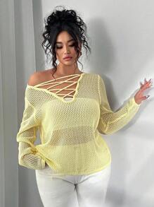 Elenzga Coprispalle lavorati a maglia e traforati, ampi, per donna taglia curvy, per estate e autunno, coprispalle lavorato a maglia a maniche lunghe, per taglia curvy, leggero, abbigliamento da spiaggia casual