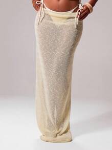 Musera Resort Low Rise Sequin Knit Maxi Skirt Only Boho Ibiza Cute Sexy Vacation Summer Beach Swimwear Cover Up Girly Pastel Spring Elegant Bridal Hen Do Bachelorette Wedding - Yellow - View 3