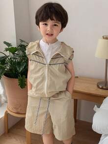 Hapijoa Kids Fall Outfit, Toddler Boys Jacket Set - Khaki - View 1