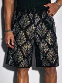 ROMWE MEN Street Life 男士宽松牛仔短裤，带水钻设计和口袋，