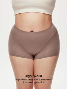 LUVLETTE Plus 2-Pack Airy Cotton High Waist Boyshorts Waist Tummy Control Women Basic Underwear Panties Set Nude Panties - Multicolor - View 5