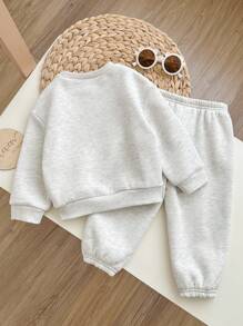 SHEIN Conjunto de moletom e calça de manga comprida com estampa de letras cinza fofo para bebê, outono/inverno