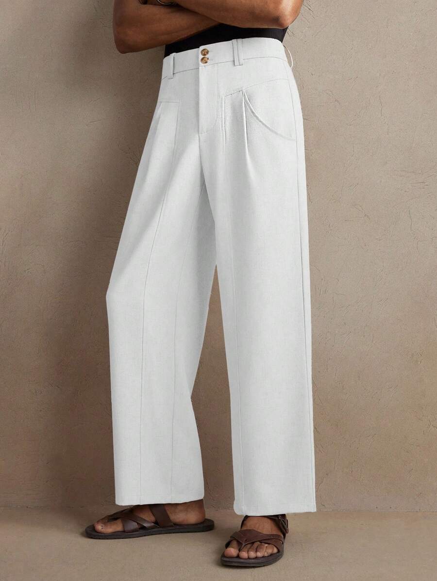 AKNOTIC Business Casual Men's Slim Fit Mid-Rise Straight Leg Casual Suit Pants, Suitable For Daily Wear, Graduation Gift - White - View 1