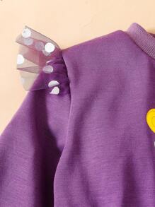 SHEIN Perso Play Kleine Mädchenkleid mit lila Mesh-Überlagerung, süßes Muster Druckdekor Puffärmel, essentiell für tägliche Ausflüge im Herbst