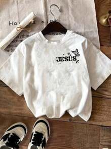 SHEIN LUNE A Plus-Size Lady Jesus Floral Butterfly Print T-Shirt, Suitable For Daily Wear - White - View 3