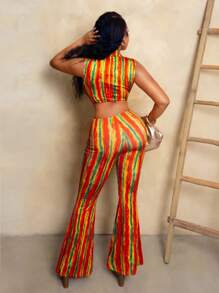 BamGleam Women Casual Color Block Front Button Sleeveless Jumpsuit, Summer Striped Design Streetwear SummerHoliday - Multicolor - View 2