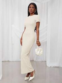 NYA SZN 春季休闲短袖修身节日夏季T恤连衣裙度假朴素春假毕业早午餐婚礼宾客特殊场合新娘晚宴舞会 - 白色 - 查看 6