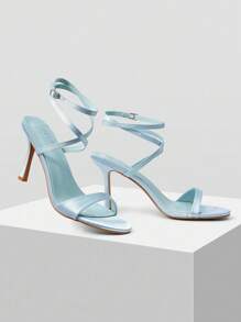 MOTF PREMIUM 踝带PU皮革高跟凉鞋 - 藍色 - 查看 4