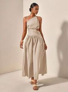 Zivah 新品春夏休闲度假不对称镂空露背交叉系带长裙 - 杏色 - 查看 6