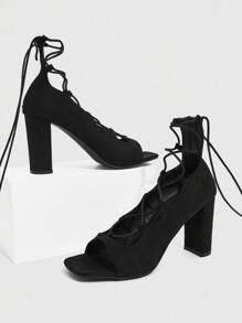 CUCCOO SZL Giày sandal đế vuông mũi vuông họa tiết da báo cho nữ, có khóa kéo và quai đeo ở mắt cá chân, thời trang và thoải mái cho tiệc tùng/ngoài trời - màu đen - Xem 6