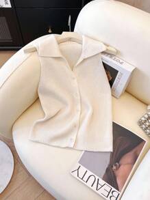 Franclia Bluză tricotată cu guler înalt, casual, versatilă, pentru naveta zilnică, potrivită pentru toate nevoile - Bej - Vizualizare 4