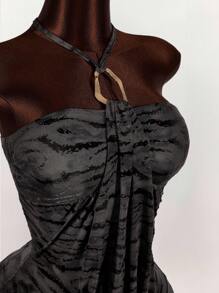 Amplova Vintage Wild Street Runway Tiger Print Halter Bodycon Mini Dress, Summer Black Bodycon Mini Dress