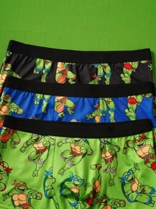 TEENAGE MUTANT NINJA TURTLES | SHEIN Men's 3pcs Black & White Comfortable Contrast Cartoon Turtle Print Trunk, Basic Casual Boxer Brief,Basic Comfortable Casual ,Soft - Multicolor - View 4