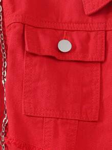 SHEIN 女孩街头风格短款牛仔夹克 - 紅色 - 查看 6