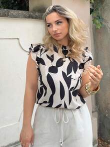 Jeta Ari Women's Elegant Floral Print Cap Sleeve Blouse For Daily & Vacation Wear, Summer,Sleeveless Tops