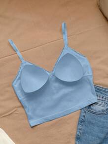 Comfortcana 1 chiếc áo ba lỗ đơn giản bằng ren chắp vá dành cho nữ - Màu xanh lam - Xem 2