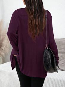 SHEIN LUNE Plus Size Women's Solid Color Fall Sweater Cardigan With Pockets Holiday Plus Size Cardigan,Fall Clothes For Women Autumn - Maroon - View 2