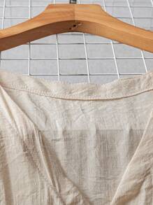 Linhara Plus Size Casual Solid Color Long Sleeve Shirt, Suitable For Summer - Apricot - View 5