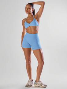 Musera Sport 纯色褶皱露背吊带运动文胸，舒适透气，适合健身房、跑步、俱乐部、板式网球、网球、匹克球、瑜伽、普拉提等运动，秋季日常休闲穿着。