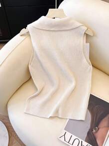 Franclia Bluză tricotată cu guler înalt, casual, versatilă, pentru naveta zilnică, potrivită pentru toate nevoile - Bej - Vizualizare 2