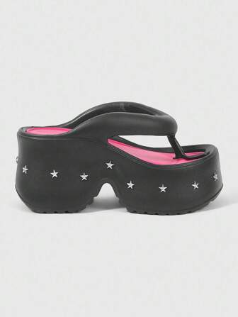 Grunge Punk Black Rock Punk Open Toe Rivet Gothic Roman Beach Sandals For Women, Halloween