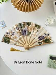 精美复古水墨画折扇，流苏装饰，手工中国风工艺扇，便携设计，男女通用，适合日常使用，母亲节礼物，春夏派对最佳选择，图案位置随意，夏季清凉，海滩旅行 - 彩色 - 查看 6