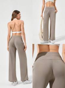 GLOWMODE Modal Silk Touch Wide Leg High Waist Lounge Pants With Side Pockets Daily Casual Fall Fall Winter - Khaki - View 7