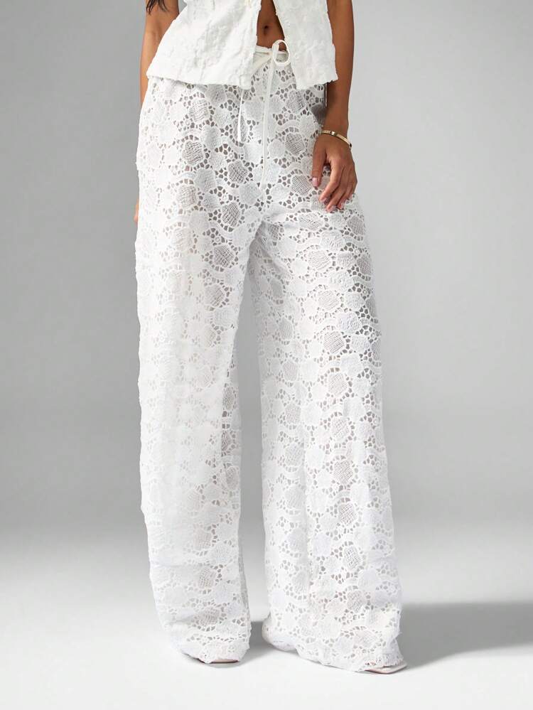 MISSGUIDED Lace Wide Leg Palazzo Pants With Drawstring Waist