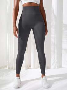 Easithlete Quần bó tập yoga liền mạch dệt kim kiểm soát bụng nâng mông thoáng khí nhanh khô quần bó thể thao có cạp chun rộng quần bó tập luyện bằng vải thun Spandex - Màu xám đen - Xem 5