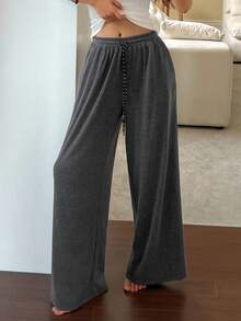 DAZY 简约舒适针织宽松睡裤，女士家居服下装，秋季 - 深灰色 - 查看 7