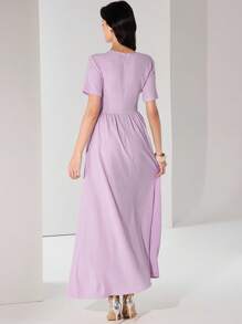 Heiryn Women's Elegant Solid Color Maxi Wrap Dress - Mauve Purple - View 2