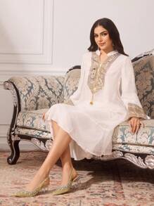 CUCCOO TILAWA 女士水晶高跟水钻装饰镂空尖头浅口鞋，适合外出、宴会、派对和其他活动 - 金色 - 查看 7